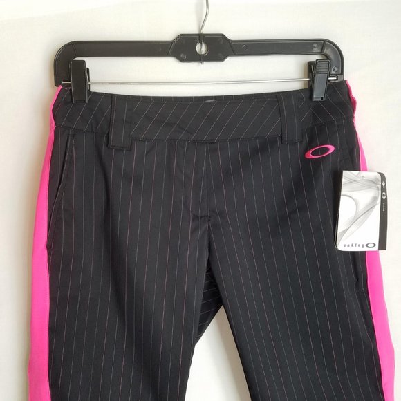 Oakley Womens Black Pink Striped Capri Golf Pants Size 2  NWT - Picture 2 of 6